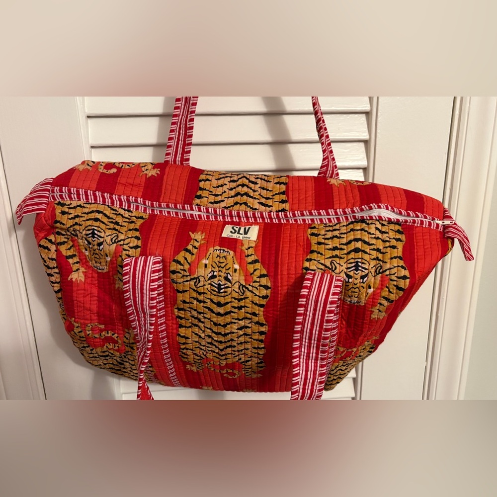 SLV Vibrant Red and Orange Tiger Print Tote